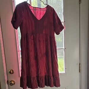 Elegant Burgundy Short Sleeve Dress